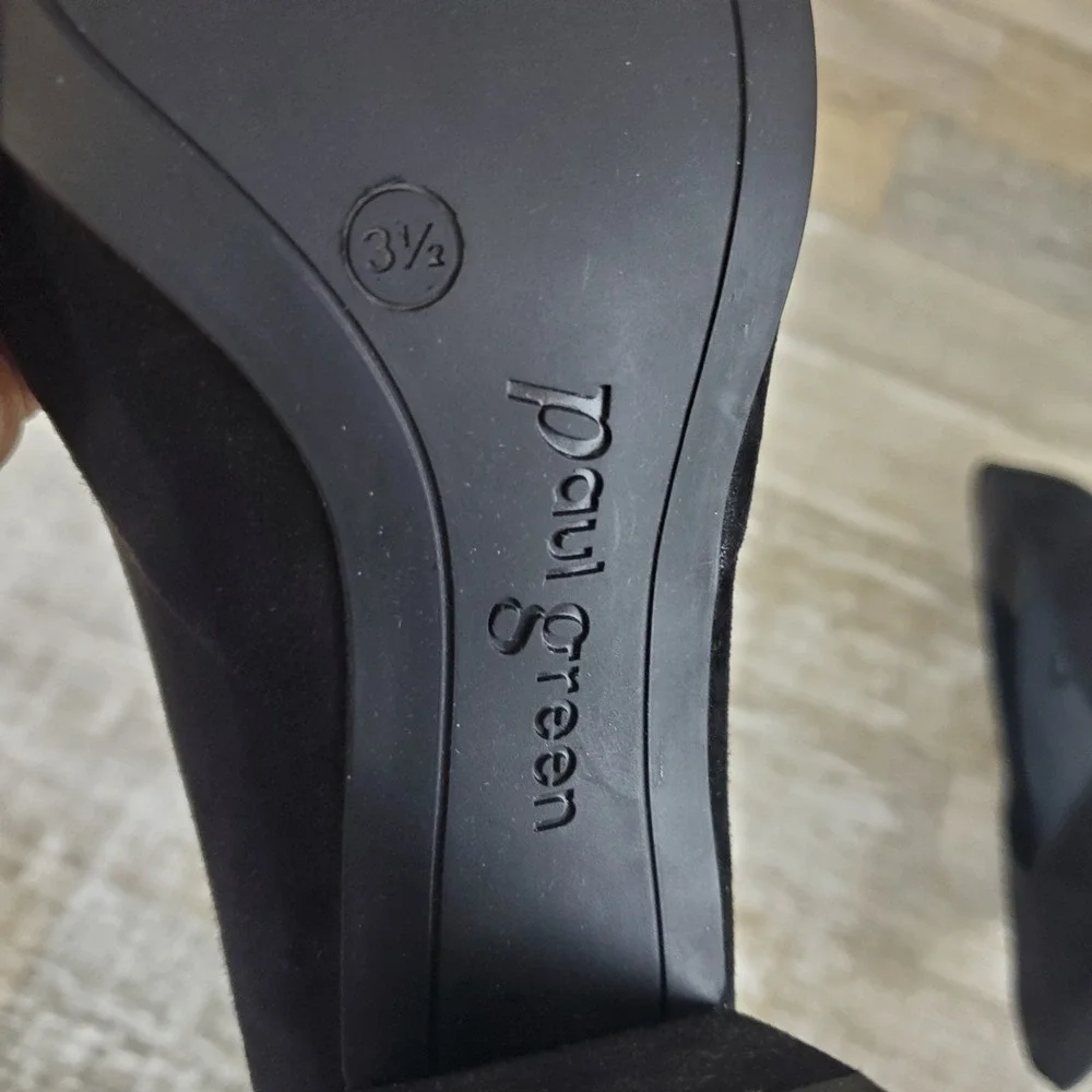 Paul Green Rendi Womens Pumps Sz 6 (UK 3.5) Block Heel Pointed Toe‎ Black